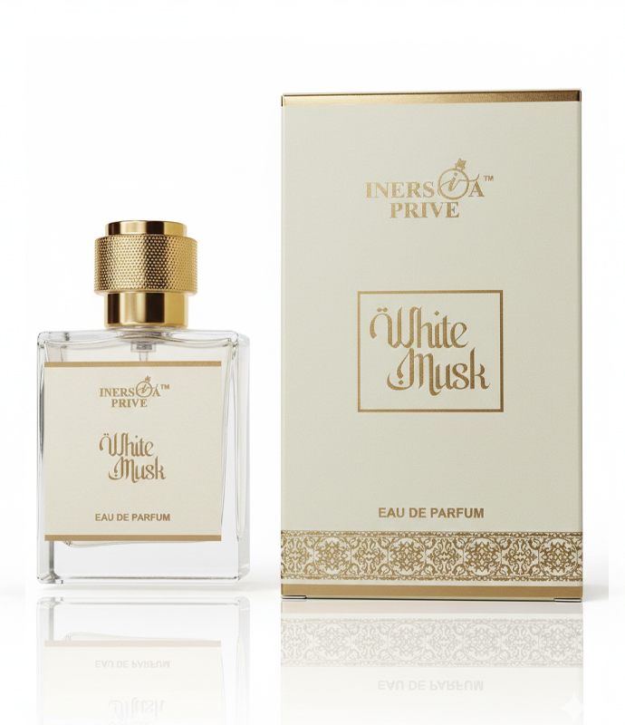 Inersia Prive White Musk perfume soft musk fragrance clean powdery scent long lasting men women unisex perfume bottle India premium eau de parfum